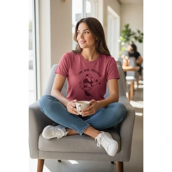 Gildan Women's M Medium I'm His Minnie Mouse‎ Graphic T-Shirt Rose Short Sleeve - Picture 7 of 13